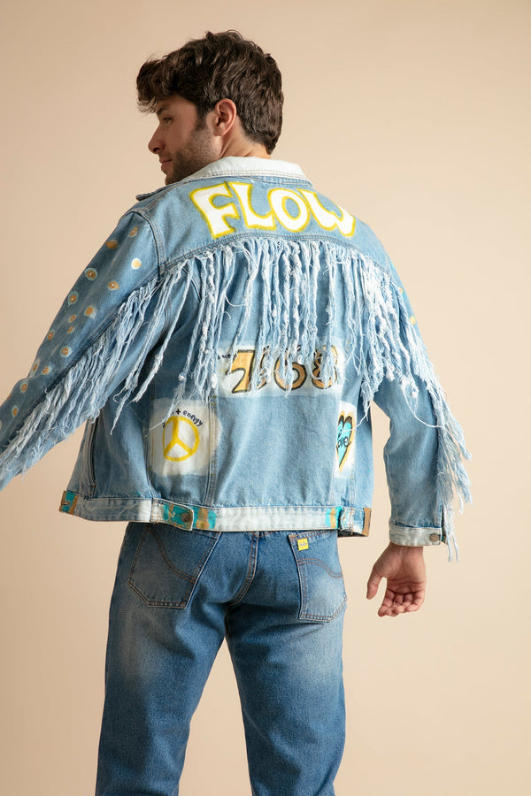 Men's denim jacket with hand painting